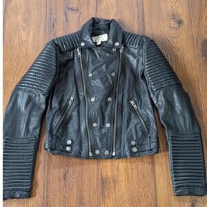 Mango Leather biker jacket in the style of Burberry Loseley XS